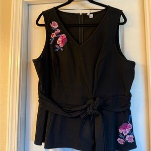 Elle Black Top with Pink Floral Embroidery